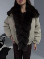 Женская Зимняя Бежевая Куртка с Натуральным Мехом