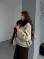 Женская Зимняя Бежевая Куртка с Натуральным Мехом