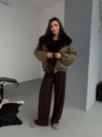 Женская Зимняя Куртка Хаки с Натуральным Мехом