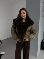 Женская Зимняя Куртка Хаки с Натуральным Мехом
