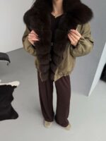 Женская Зимняя Куртка Хаки с Натуральным Мехом