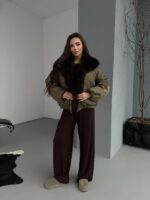 Женская Зимняя Куртка Хаки с Натуральным Мехом