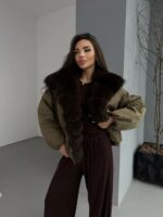 Женская Зимняя Куртка Хаки с Натуральным Мехом