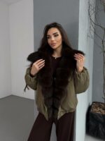 Женская Зимняя Куртка Хаки с Натуральным Мехом