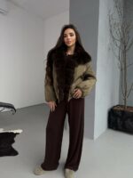 Женская Зимняя Куртка Хаки с Натуральным Мехом