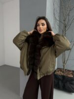 Женская Зимняя Куртка Хаки с Натуральным Мехом