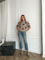 Женский Свитер Мокко с Бантиками и Короткими Рукавами