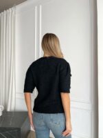 Женский Черный Свитер с Бантиками и Короткими Рукавами