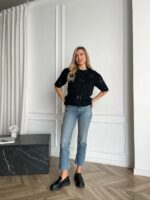 Женский Черный Свитер с Бантиками и Короткими Рукавами