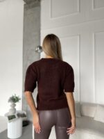 Женский Коричневый Свитер с Бантиками и Короткими Рукавами