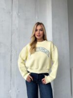 Женский Укороченный Желтый Свитшот Оверсайз с Вышивкой