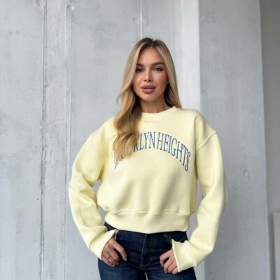 Женский Укороченный Желтый Свитшот Оверсайз с Вышивкой