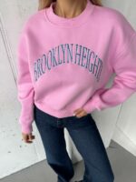 Женский Укороченный Розовый Свитшот Оверсайз с Вышивкой