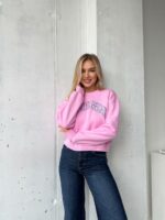 Женский Укороченный Розовый Свитшот Оверсайз с Вышивкой