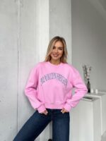 Женский Укороченный Розовый Свитшот Оверсайз с Вышивкой