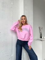 Женский Укороченный Розовый Свитшот Оверсайз с Вышивкой