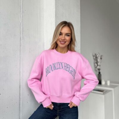 Женский Укороченный Розовый Свитшот Оверсайз с Вышивкой