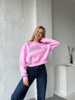 Женский Укороченный Розовый Свитшот Оверсайз с Вышивкой