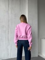 Женский Укороченный Розовый Свитшот Оверсайз с Вышивкой