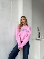 Женский Укороченный Розовый Свитшот Оверсайз с Вышивкой