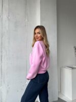 Женский Укороченный Розовый Свитшот Оверсайз с Вышивкой