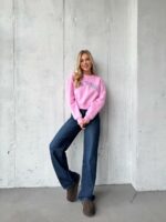 Женский Укороченный Розовый Свитшот Оверсайз с Вышивкой