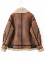 Женская Коричневая Дубленка Оверсайз на Молнии с Зястежками на Воротнике