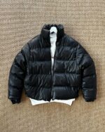 Мужская Зимняя Кожаная Черная Куртка Пуховик - Стеганая с Высоким Горлом