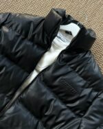 Мужская Зимняя Кожаная Черная Куртка Пуховик - Стеганая с Высоким Горлом