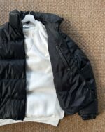 Мужская Зимняя Кожаная Черная Куртка Пуховик - Стеганая с Высоким Горлом