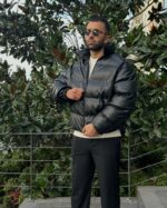 Мужская Зимняя Кожаная Черная Куртка Пуховик - Стеганая с Высоким Горлом