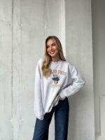 Женский Утепленный Серый Свитшот Оверсайз с Вышивкой