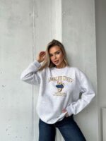 Женский Утепленный Серый Свитшот Оверсайз с Вышивкой