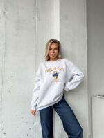 Женский Утепленный Серый Свитшот Оверсайз с Вышивкой