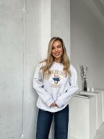 Женский Утепленный Серый Свитшот Оверсайз с Вышивкой