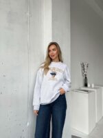 Женский Утепленный Серый Свитшот Оверсайз с Вышивкой