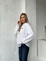 Женский Утепленный Серый Свитшот Оверсайз с Вышивкой