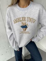 Женский Утепленный Серый Свитшот Оверсайз с Вышивкой