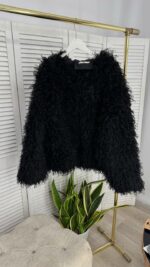 Женская Объемная Кучерявая Черная Шуба под Ламу