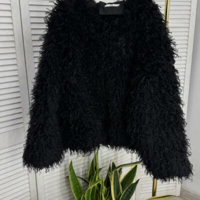 Женская Объемная Кучерявая Черная Шуба под Ламу