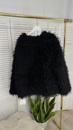 Женская Объемная Кучерявая Черная Шуба под Ламу