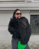 Женская Объемная Кучерявая Черная Шуба под Ламу