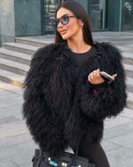 Женская Объемная Кучерявая Черная Шуба под Ламу