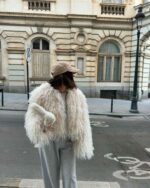 Женская Объемная Кучерявая Молочная Шуба под Ламу