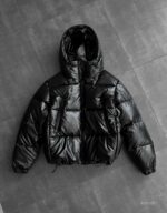 Мужская Зимняя Черная Куртка Пуховик под Кожу - Стеганая на Затяжках