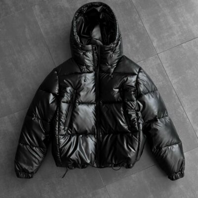 Мужская Зимняя Черная Куртка Пуховик под Кожу - Стеганая на Затяжках