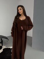 Женское Пушистое Коричневое Платье Макси + Мягкий Длинный Кардиган (Комплект)