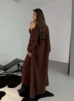 Женское Пушистое Коричневое Платье Макси + Мягкий Длинный Кардиган (Комплект)