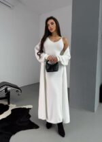 Женское Пушистое Белое Платье Макси + Мягкий Длинный Кардиган (Комплект)