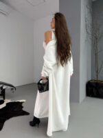 Женское Пушистое Белое Платье Макси + Мягкий Длинный Кардиган (Комплект)